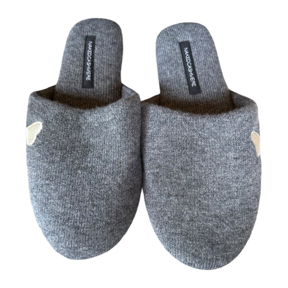 Naked Cashmere Love Mule Slippers in Smoke Gray with Silver Heart Size Medium - Picture 9 of 14